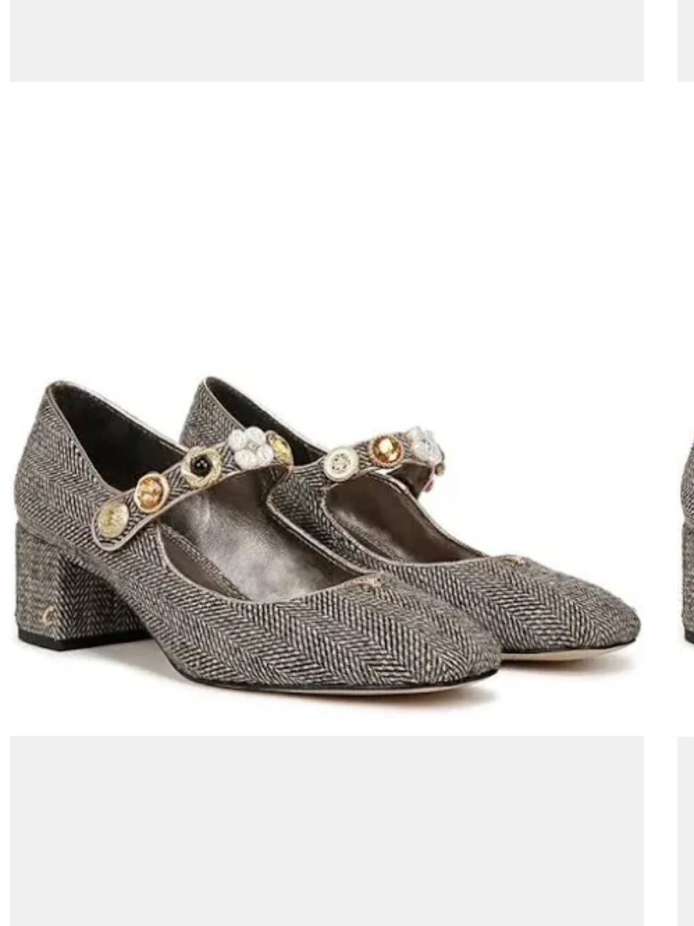 Circus by Sam Edelman NWT Size 6.5Gray Herringbone Jeweled Mary Jane Block Heels